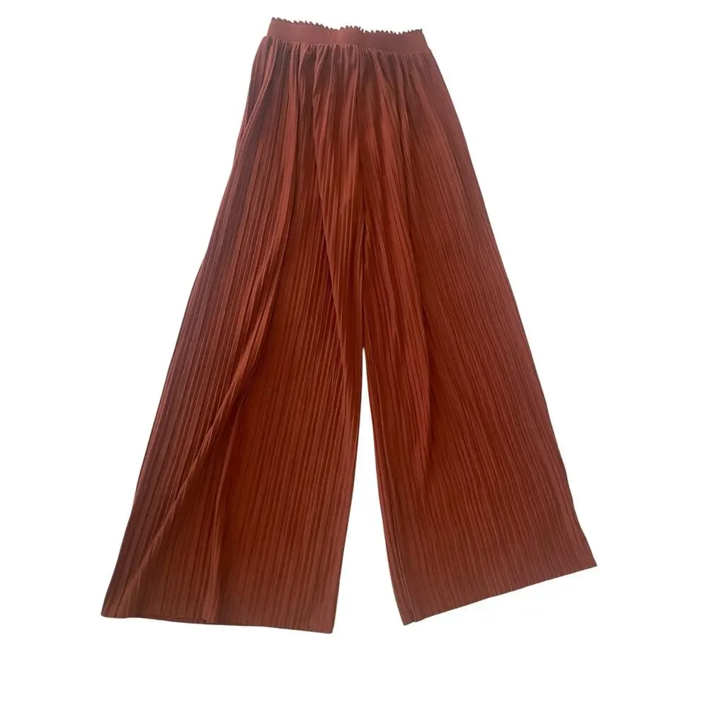 Soho Apparel Burnt Orange Pleated Wide Leg Pants Medium
